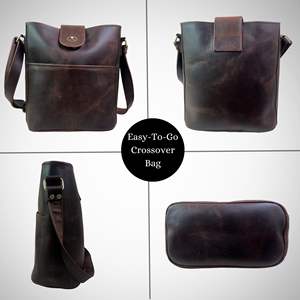 Pochette élégante pour femme en cuir véritable vintage avec bandoulière réglable, compacte et légère, capacité 3L+ - Product Image 2