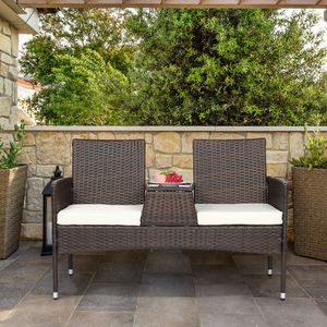 Sofá de Jardín Desmontable de Ratán con Estructura de Hierro Marrón Degradado de 131*61*83cm para Amantes del Ratán - Product Image 3