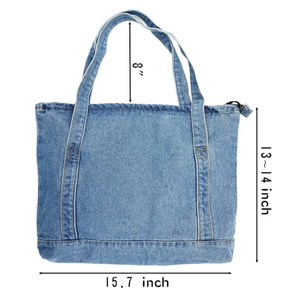 Bolsos Tote de Mezclilla Negra de Algodón, Bolsos Shopper de Mezclilla Negra Lavada al por Mayor - Product Image 6