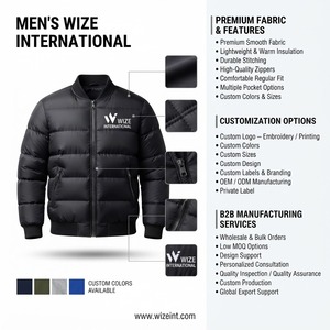 เสื้อแจ็คเก็ตพัฟเฟอร์สีดำสำหรับผู้ชาย WIZE INTERNATIONAL กันลม ปิดด้วยซิป คอตั้ง เสื้อโค้ทลำลองสำหรับฤดูหนาว บุด้วยโพลีเอสเตอร์ - Product Image 6