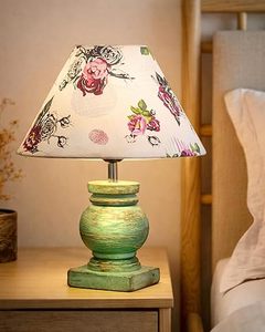 Vintage Floral Table Lamp <b>Rustic</b> Whitewash Wood Bedside Night Light Decorative <b>Desk</b> Lamp for Bedroom Dorm - Product Image 2