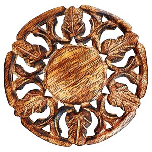 Round Hand Carved Wooden Leaf Pattern <b>Coaster</b> Perfect For Hot Utensils Tea Cups And Elegant Natural Table Decor - Product Image 2
