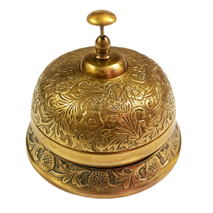 Vintage <b>Solid</b> Brass <b>Desk</b> Bell with Round <b>Wooden</b> Base Traditional Hotel Reception Call Bell for Counter and Office Decor - Product Image 6