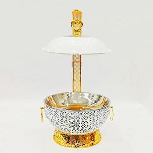 Exclusivo calentador de alimentos redondo de metal con estampado de esmalte, tipo buffet, con tapa y soporte, para bodas y hoteles. - Product Image 2