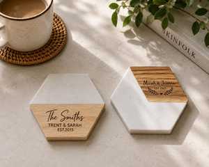 Handmade Wooden Marble <b>Table</b> <b>Coaster</b> Set Luxury Decorative Beverage Accessories for Kitchen Dining Area - Product Image 2