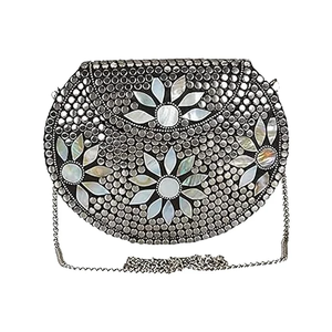 <b>Silver</b> Mosaic <b>Clutch</b>: Metal Embellished Evening Purse Resin Crafts - Product Image 5