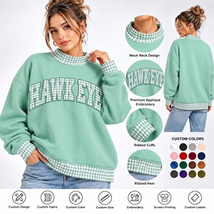 Custom Mockneck Cotton HeavyWeight <b>Jumper</b> EmbroideredPatch Polka Gingham <b>Fleece</b> Gray Camo Oversized Mock NeckSweatshirt Women - Product Image 1