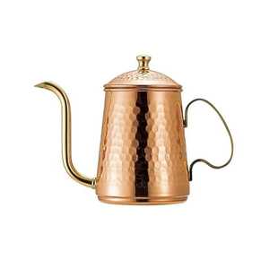 Copper Gooseneck Kettle with Ribbed Body Brass Fittings Wooden Handle Wooden Lid Knob Long Narrow Spout Handcrafted Specialty - Product Image 2