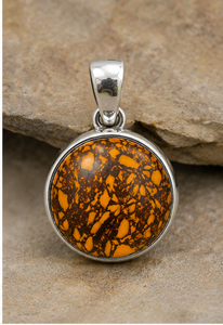 Pendentif artisanal en jaspe jaune matriciel, prix de gros attractif, pierre précieuse ronde minimaliste, bijou statement en argent, qualité AAA, pierre de naissance - Product Image 5