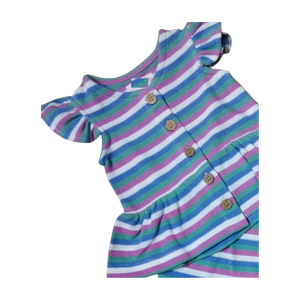 Tenue rayée colorée en 2 pièces, haut à manches courtes et pantalon long avec boutons en bois - Product Image 2