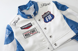 Chaqueta Nueva para Mujer, Blanca y Azul, Manga Larga, Cierre Frontal con Cremallera, Logotipo Estampado, Chaqueta Corta de Poliéster para Otoño - Product Image 6