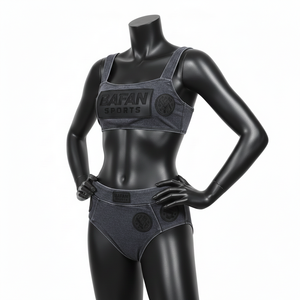 Conjunto de Bikini Premium para Mujer, Poliéster GSM con Spandex, Color Gris Oscuro y Negro, Estilo Panel, Logotipo con Parche de Goma, Conjunto de Bikini Personalizado para Mujer - Product Image 4