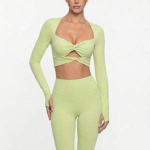 Ensemble de vêtements de sport pour femmes, soutien-gorge de sport à manches longues blanc, leggings taille haute, tenue de yoga sans couture, vêtements de fitness - Product Image 4