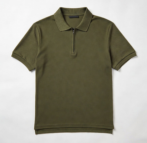 Polo de manga corta para hombre con cremallera frontal, personalizado OEM ODM, material piqué premium, cuello con cremallera y puños acanalados. - Product Image 1