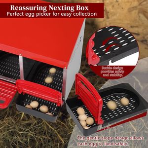 Nido per Galline a 3 Scomparti Tipo H, Cestello Estraibile in Plastica, Rosso, per Deposizione Uova - Product Image 2