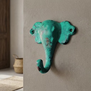 Perchero de pared vintage de hierro fundido con forma de elefante, impermeable, ecológico, ajustable, autoadhesivo, con un solo gancho, verde envejecido - Product Image 3