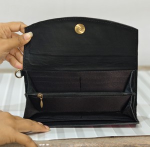 Women's Genuine Leather Long Clutch <b>Wallet</b> With Pink Black Diamond Geometric Pattern Handmade Fold Closure Fashion Clutch <b>Wallet</b> - Product Image 4