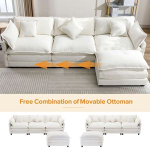 Divano Moderno di Lusso a Forma di L in Ciniglia da 285 cm con 5 Cuscini e Pouf per Soggiorno - Product Image 3