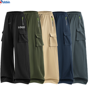 Top Trending Customized Men's Wide Leg Cargo Pants Elastic Waist Drawstring Lightweight Summer Casual <b>Trousers</b> Multiple Pockets - Product Image 6