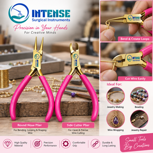 Juego de alicates profesionales para joyería, alicates de punta redonda, alicates de corte, acabado dorado, mango rosa, herramientas para hacer joyas, abalorios, manualidades con alambre. - Product Image 3