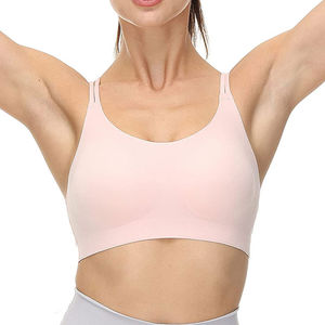 Wholesale Women's Breathable Front Logo Medium Support Spandex/Nylon Plus Size Reversible Fitness Sports Bra Removable Chest Pad - Product Image 3