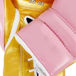 Gants de boxe en cuir pleine fleur de haute qualité, couleur rose et dorée, design personnalisé, vente en gros, gants de combat RL-BG-31 - Product Image 3