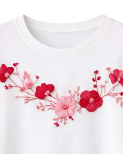 Camiseta blanca con bordado floral para mujer, camiseta informal de algodón suave con cuello redondo, camiseta de verano de manga corta, camiseta ligera y cómoda a la moda - Product Image 6