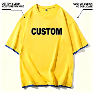 Camiseta de hombre estilo hip hop con bordado amarillo, corte regular, cuello redondo, algodón, doble capa, manga corta - Product Image 4