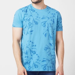 เสื้อยืดคอกลมแขนสั้นลายดอกไม้สีน้ำเงินสำหรับผู้ชาย ผ้าฝ้ายเจอร์ซีย์ ทรงปกติ สไตล์ลำลอง - Product Image 1