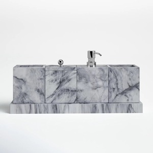 Kit de salle de bain élégant en marbre avec porte-savon, porte-brosse à dents, plateau de toilette et porte-serviettes pour hôtel et chambre d'hôtes - Product Image 6