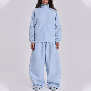 Survêtement coupe-vent blanc pour femme, coupe ample, longueur intégrale, fermeture éclair, col montant, style sportif, respirant - Product Image 3
