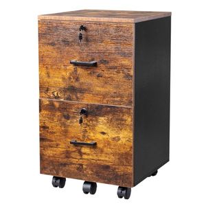 2 Drawer Brown and Black Rolling Wood File Cabinet with Lock - Product Image 1