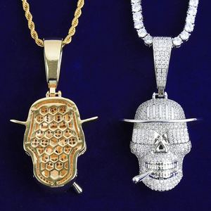Collier pendentif crâne fumigènérant Ice Cube, couleur argent, cuivre, zircon, chaîne à maillons, bijoux décontractés unisexe - Product Image 3