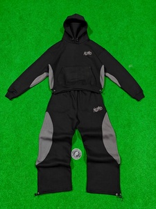 Custom Logo Two Panel <b>Embroidery</b> Tracksuit <b>Set</b> for Men 450 GSM Cotton Fleece Sweatshirt & Jogger Pants - Product Image 2
