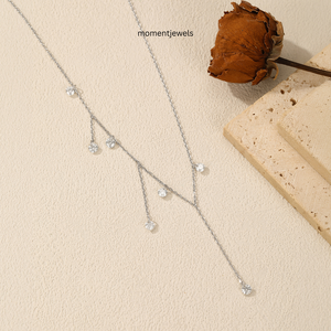 <b>Silver</b> Tone Geometric Lariat <b>Choker</b> Necklace Moissanite Link Chain Pendant for Women Party Gift - Product Image 3