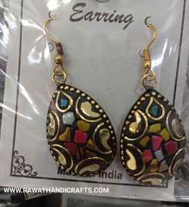 Boucles d'oreilles en mosaïque de laiton, bijoux fantaisie, boucles d'oreilles hippies, artisanat Rawat, fabricant de bijoux - Product Image 1