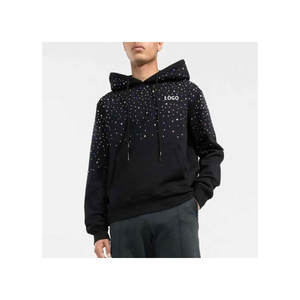Sweat à capuche personnalisé avec logo en strass pour homme, pull basique tendance en coton mélangé de haute qualité, dernières nouveautés en matière de sweats à capuche en strass pour homme - Product Image 1