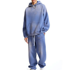 Dernier design, survêtement de sport de haute qualité, couleur unie, effet délavé, ensemble deux pièces, survêtement décontracté pour homme - Product Image 1