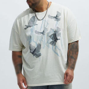 เสื้อยืดคอตตอน 100% ทรงหลวม พิมพ์ลายกราฟิกนก สำหรับผู้ชาย สกรีนโลโก้ได้ตามต้องการ เสื้อผ้าสตรีทแวร์แบบยูนิเซ็กส์ ขายส่ง รับผลิตแบบ OEM ODM - Product Image 4