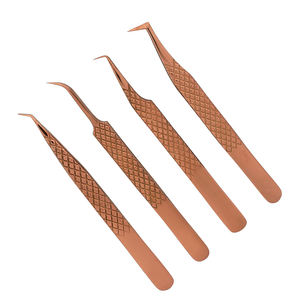 Pinces à épiler pour cils en acier inoxydable plaqué or rose, lot de 4 pinces à épiler pour extensions de cils, pour la beauté - Product Image 6