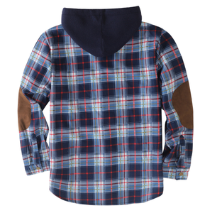 Chemise-veste en flanelle unisexe en coton avec doublure en polaire, à carreaux bleus et rouges et en velours, chaude pour l'hiver, à capuche - Product Image 4
