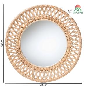 Decorative wall <b>mirror</b> round. Made from natural rattan, mirrored glass, and natural rattan. - Product Image 4