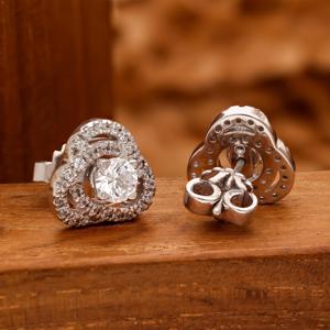 Halo CZ <b>Sterling</b> <b>Silver</b> <b>Stud</b> Earrings Sparkling Double Style Earrings Sparkly Diamond Look <b>Studs</b> Handmade Bulk Product - Product Image 6