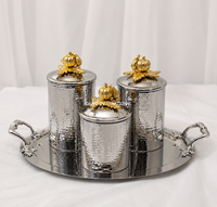 Ensemble de boîtes de conservation de luxe en acier inoxydable argenté martelé pour cuisine, écologiques, pour la préservation de la fraîcheur, emballage carton, pour la maison