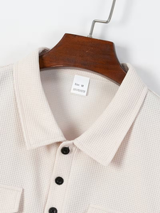 Men's Winter Solid Casual Breathable Knitted Short Sleeve Polo Shirt Set Pockets Quick Dry Plain Dyed Lapel Collar Customized - Product Image 5