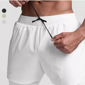 Men's White Quick Dry Sport Shorts <b>Mid</b> Waist Drawstring Pockets Bermuda Style Knitted Polyester - Product Image 4