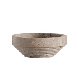 Bol décoratif unique en travertin, petit bol en pierre pour centre de table, rangement et accent moderne pour salon, plat en grès - Product Image 1