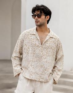 Camisa Casual de Hombre Oversize con Estampado Floral a Mano, Cuello Vuelto, Ecológica, Transpirable, de Secado Rápido, 100% Algodón - Product Image 5