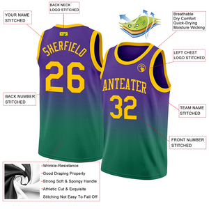 Camisetas de Baloncesto Deportivas Profesionales Next Level Oem, Camiseta de Baloncesto Sublimada con Degradado en Morado, Verde y Amarillo, Unisex para Adultos, Camisetas de Equipo - Product Image 3