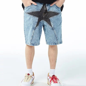 Top Popular Jorts <b>Men's</b> Denim Shorts Mid-Waist Baggy Style Washed <b>Jeans</b> Shorts With Rhinestone shorts for <b>men</b> - Product Image 4